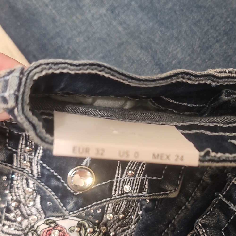 Telepatia Blue Embroidered Wide Leg Jeans - Picture 3 of 6